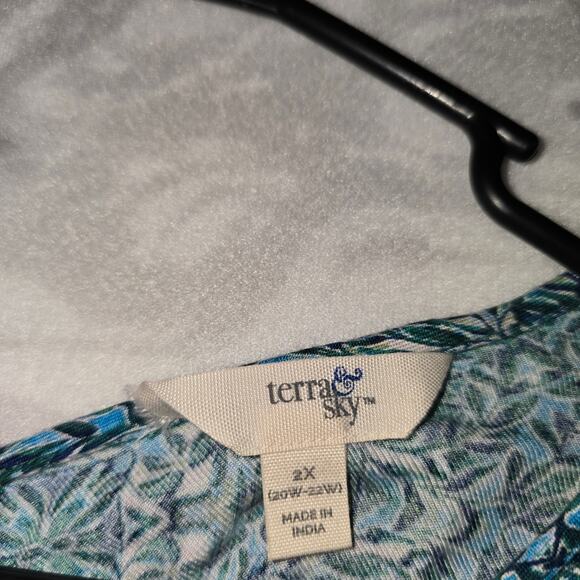 Terra & Sky Teal Floral Patterned Sundress Plus Size 2XL - Picture 5 of 6